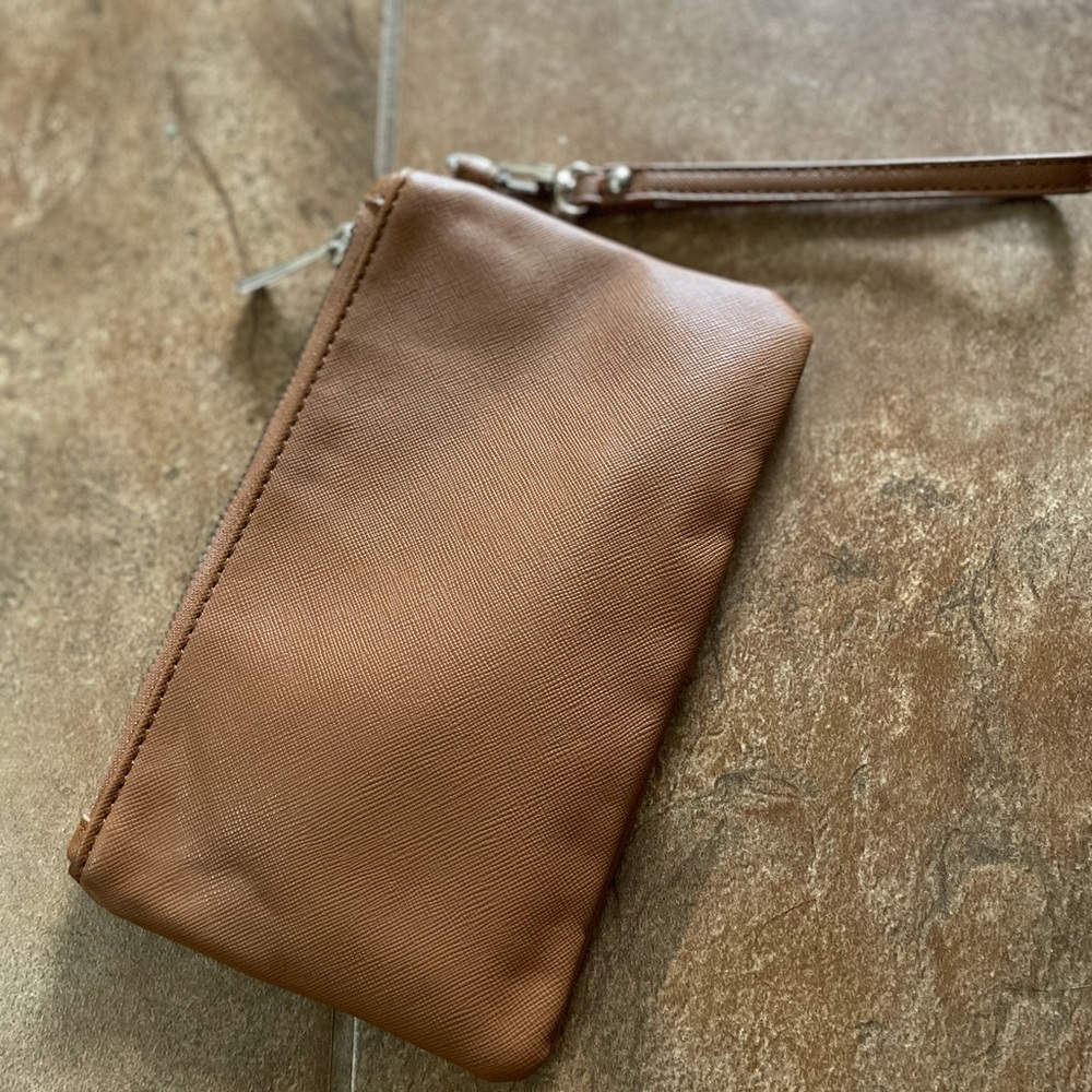 Tan wristlet bag